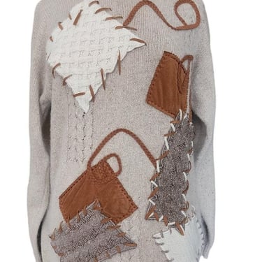 Vintage 1980s IB Diffusion Patchwork Sweater Angora Silk Blend 