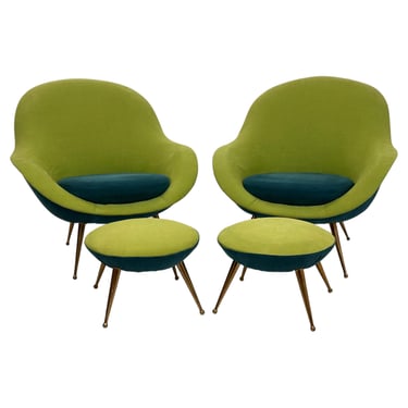 Ico Parisi Italian Lounge Chairs with Matching Ottomans