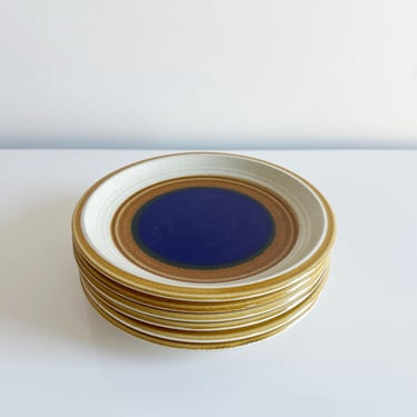 Vintage Mikasa Nature's Song Deep Sea Blue Set of 6 Dessert Plates 1970s 