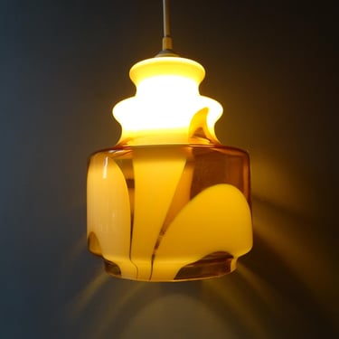 Vintage Murano Amber  and White Glass Pendant Light . 
