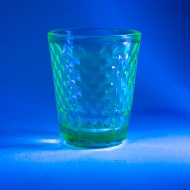 Uranium Glass Shot Glass, Green, Vintage 
