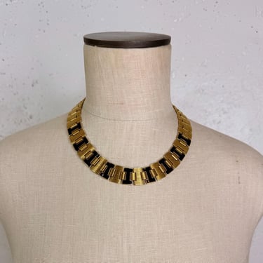 Vintage-Inspired Gold and Black Statement Necklace | Bold Geometric Collar Necklace | Elegant Retro Jewelry 