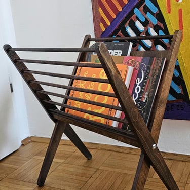 Mid Century Modern Magazine Rack by Niko Kralj for Stol Kamnik,1980s Yugoslavia, Vintage Wooden Newspaper Holder,Folding Magazine Stand 