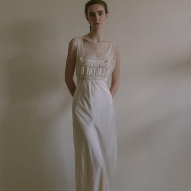Rare antique 1930s silk charmeuse and lace bias cut gown 