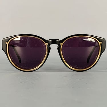 LACOSTE Black Gold Acetate Round Sunglasses