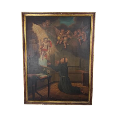 Large Spanish Colonial Religious Oil Painting, Heavenly Vision of St. Anthony of Padua 