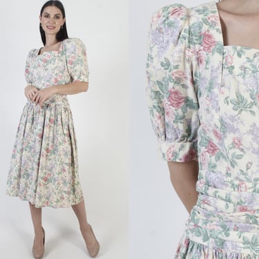 Jessica McClintock Garden Dress, 80s Gunne Sax Tea Gown, Victorian Romantic Midi 