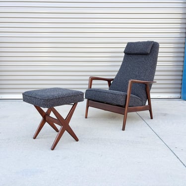 Mid Century Walnut Recliner Lounge Chair & Ottoman by Alf Svensson for Dux 
