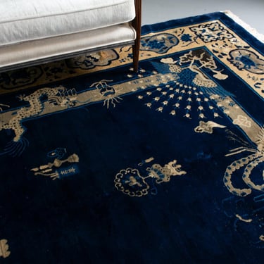 Antique 12’3” x 22’10” Chinese Peking Rug Art Deco Oversized Hand-Knotted Wool Rug 1920s 