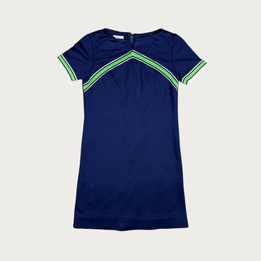 (S/M) 70s/80s Navy/Green Stripe Knit Midi Dress