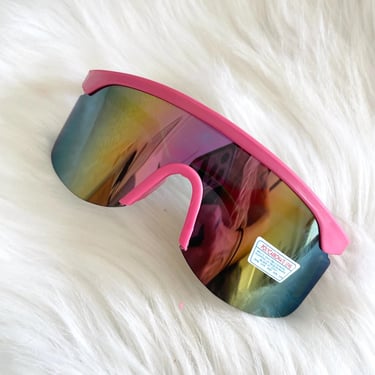 Vintage 90s Hot Pink Colorful Reflective Tint Shield Sunglasses 