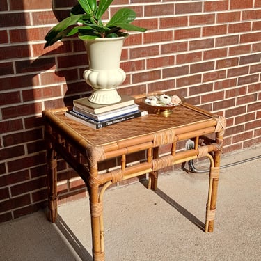 Vintage Bamboo Rattan Side Table 