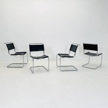 Set of  4 Mid-Century Vintage S33 black Chairs by Mart Stam & Marcel Breuer from Thonet 1980s 