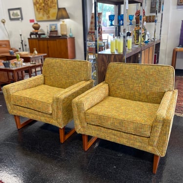 Mid Century Swedish Club Chairs on Teak Sleigh Bases