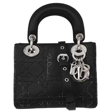 Christian Dior Black Satin Small Lady Dior Cannage 2way Shoulder Handbag