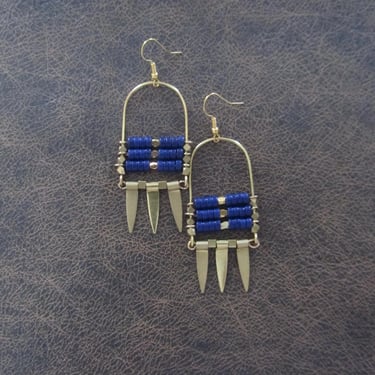 Blue seed bead and brass earrings 3 