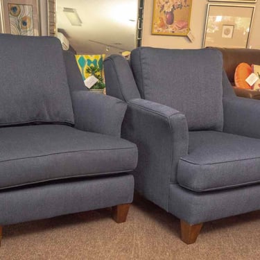 Pair Of King Hickory Navy Chevron Pattern Upholstered Transitional  Chairs