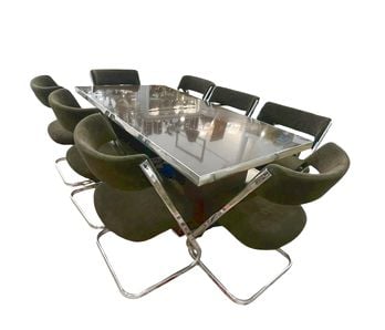 VTG Pierre Cardin modern dk. brown lacquer/chrome dining table w/8 chairs