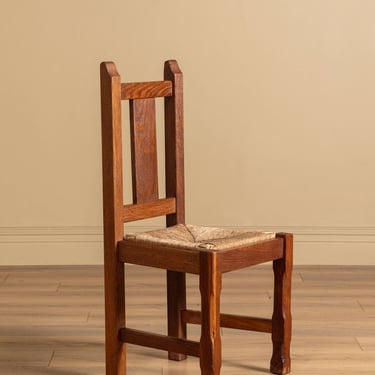 Set of 6 Brutalist Oak & Rush Dining Chairs, Belgium, 1960s