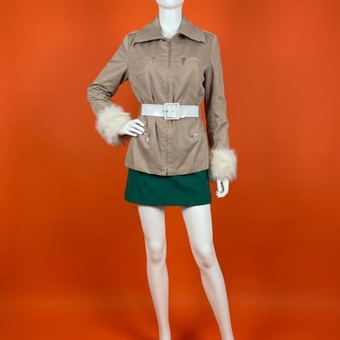 Vintage Y2K Beige Jacket With Faux Fur Cuffs Size S/M 