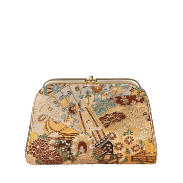 Judith Leiber Vintage Crystal Embellished Brocade Asian Inspired Convertible Clutch Bag