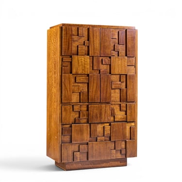 Lane Staccato Brutalist Mid Century Walnut Armoire Dresser - mcm 