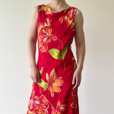 vintage dress floral dress red dress market dress sun dress cowl neck dress mermaid tail dress formal asymmetrical dress maxi dress size M 