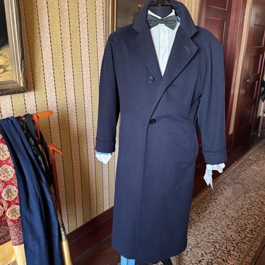 Vintage Men’s Dark Navy Blue Fine Overcoat from Oviatt’s - Size 44 R 