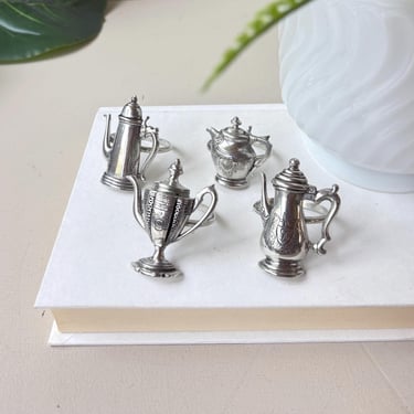 Pewter Miniature Teapot Collection, Vintage 1980s  Mini Tea Coffee Pots Table Decor 