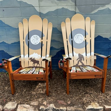 Set of 2 - Beige Sasquatch Bigfoot Adirondack Ski & Snowboard Hybrid Chair, Patio and Deck Chairs, Customized, Unique Gift Idea 