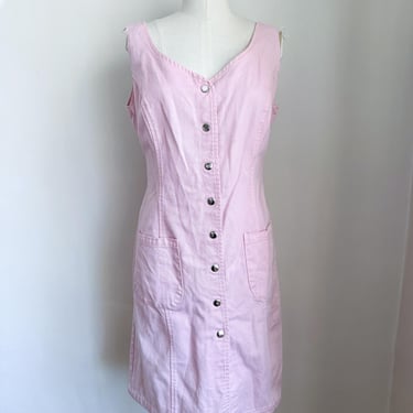 Vintage 1980s Pink Denim Jumper Dress / M 