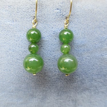 Jade Earrings -Handmade 14K Gold- Beautiful Nephrite Jade 