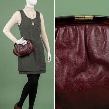 Vintage 80s Ruth E Saltz Burgundy Leather Clutch Purse 