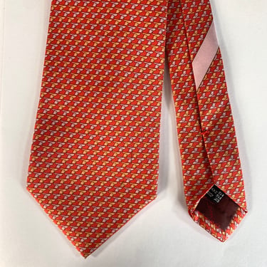 SALVATORE FERRAGAMO Red ORANGE LILAC Rabbits Silk Tie