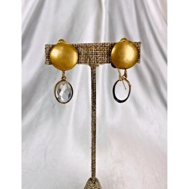 Joseff of Hollywood Crystal Clip On Dangle Gold Toned Earrings AS IS Repair DIY 