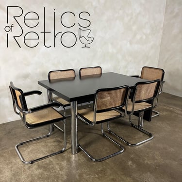 Six Black Marcel Breuer Cesca Bauhaus Dining Chairs With Matching Extending Dining Table Mid Century Vintage Retro MCM 