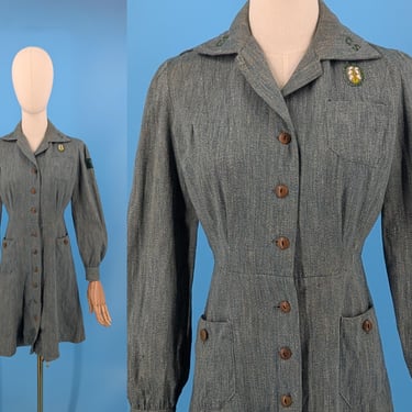 Vintage 1940s Girl Scout Uniform Dress XS 