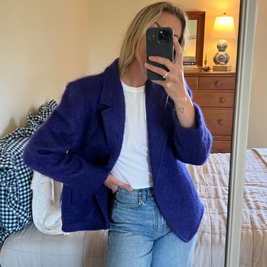 Vtg 70s Electric Purple Mohair Blazer, Vintage Bright Purple Mohair Jacket, Soft Wool Short Coat, Winter Jacket 