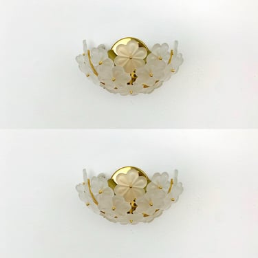 Set of 2 Floral Mid-Century Modern Crystal Glass Wall Lamps by Ernst Palme | 1960s 