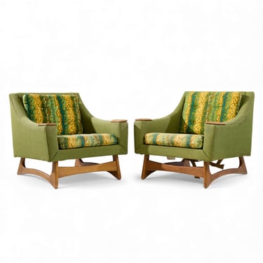 Adrian Pearsall Style Kroehler American Leisure Mid Century Walnut Lounge Chairs - Pair - mcm 