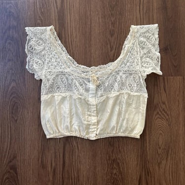 Antique corset cover . lace and silk top . size xs to xs/small 