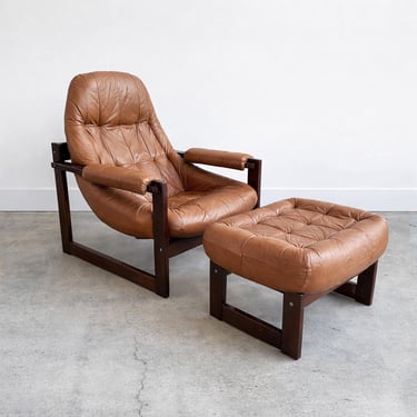 Percival Lafer MP-173 Earth Lounge Chair with Ottoman Brazilian Rosewood & Cognac Brown Leather | c. 1960 