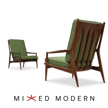 Milo Baughman Archie Walnut Lounge Chairs - A Pair 
