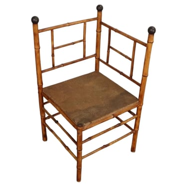 Antique Aesthetic Movement Burnt Bamboo and Grasscloth Corner Chair