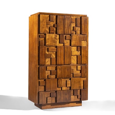 Lane Staccato Brutalist Mid Century Walnut Armoire Dresser - mcm 
