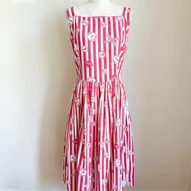 Vintage 1950s Traffic R/R Signs Novelty Print Dress / XS-S 