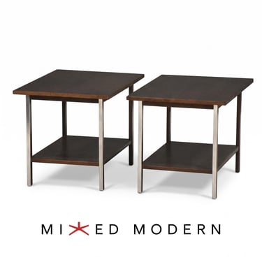 Paul McCobb Walnut and Aluminum End Tables - A Pair 