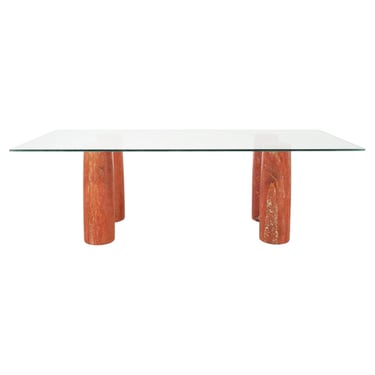 Mario Bellini Colonnato Persian Red Travertine Glass Dining Table