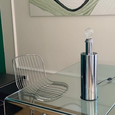 Vintage space age Chrome cylinder table lamp / modernist design/ Italy, 70s / retro - futurism 