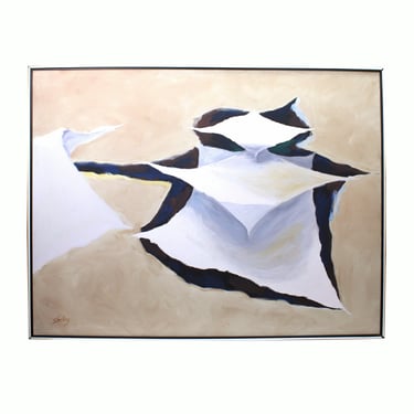 Large Modernist Abstract Oil Painting of Layered Floating Torn Paper